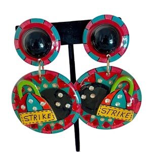 Vintage 80s Colorful Plastic Bowling Themed Clip Earrings